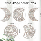 Jetec 5 Pcs Moon Phase Wall Art Decor Wall Pediments Hanging Wooden Phase Spiritual Bedroom Nordic Boho Lunar Aesthetic Art for Living Room Dorm Apartment Ornament(Vintage Color,10.6 Inch,Botanical)