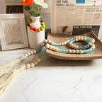 OMISHE Wood Bead Garland with Tassels 52 Inches, Handmade Wooden Beads with Round Acrylic Beads, Boho Wooden Beads Home Decor, Farmhouse Beads Garland for Tiered Tray Decor Beach Decor Green