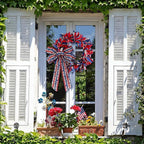 Retrowavy 16 Inch Patriotic Wreath with Bow, 4th of July Wreaths for Front Door Red White and Blue Wreath for 250th Anniversary Memorial Day Independence Day Porch Farmhouse Holiday Decor Vintage