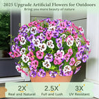 MARTINE MALL 18 Bundles Look Real Artificial Flowers for Outdoors, Realistic Fake Outdoor Flowers UV Resistant Silk Pansy Flower for Outside Faux Flower Plant for Outdoor Porch Yard, Pink+Purple+White
