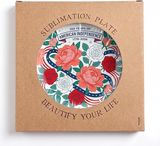 250th Anniversary Decorative Plates 10 Inch Modern Floral Patriotic Decorations Commemorative Plates with Stand Memorial Day 4th of July Veterans Day Home & Office