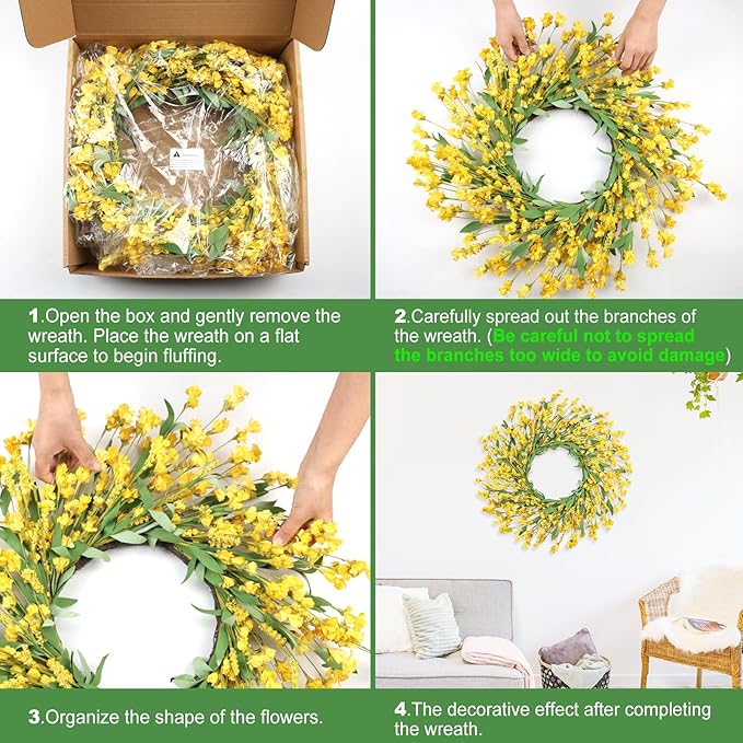 Artgar Front Door Wreath 26 Inch Spring/Summer Wreaths for Front Door, Front Door Wreaths for All Seasons for Indoor Outdoor Home Office Wall Window Wedding Farmhouse Decor (Yellow)
