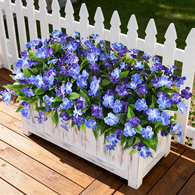 Artificial Fake Flowers for Outdoor, 6 Bundles UV Resistant Faux Plants Decoration Silk Flowers No Fade Plastic Flowers for Outside Planters Home Porch Patio Yard Garden Decor
