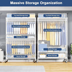 P8C Pro Heavy Duty Clothes Rack（With Extended Width Design） Rolling Clothing Racks for Hanging Clothes with Lockable Wheels，42" W x 15.8" D x 80.5" H，Load 700LBS，White Rack with White Cover