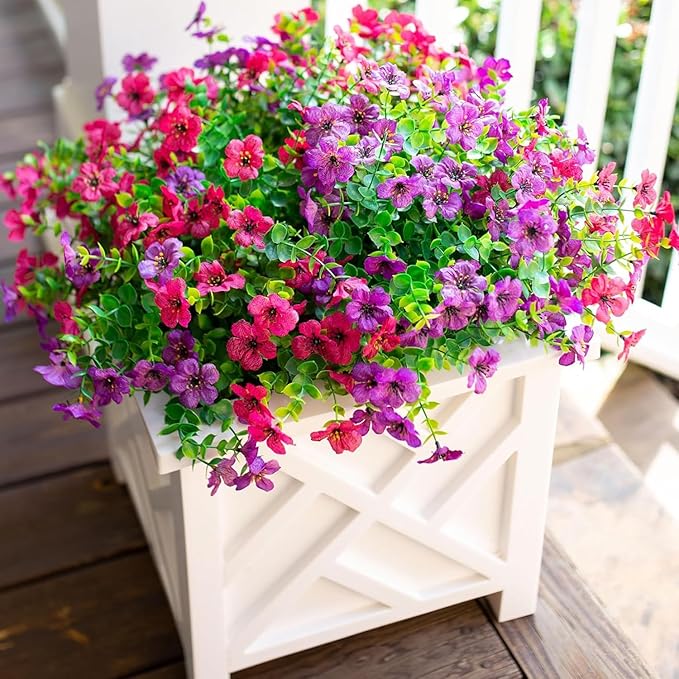 Artificial Flowers for Outdoors Daisy 12 Bundles for Home Decoration, Faux Flower Fake Plants Outside Decoration with Eucalyptus UV Resistant for Planter Porch Patio Yard Garden