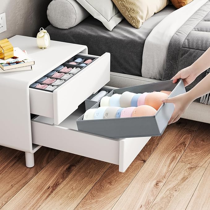 Drawer Organizer Clothes - Foldable Underwear Organizer and Sock Organizer, Bra organizer Fabric Dresser Drawer Organizer Divider for Socks, Bra, Underwear, Tie, 12 Pack, Grey