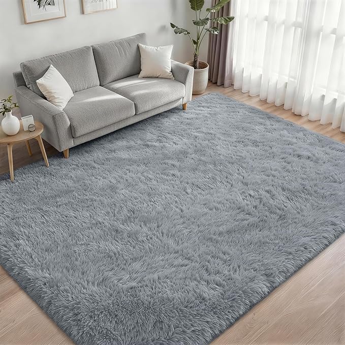 6x9 Area Rugs for Living Room Bedroom: Ultra Soft Fluffy Shag Rug Upgrade Non-Slip Non-Shedding Large Fuzzy Plush Carpet Indoor Floor Carpets for Kids Room Playroom Nursery Dorms Home Decor Light Gray