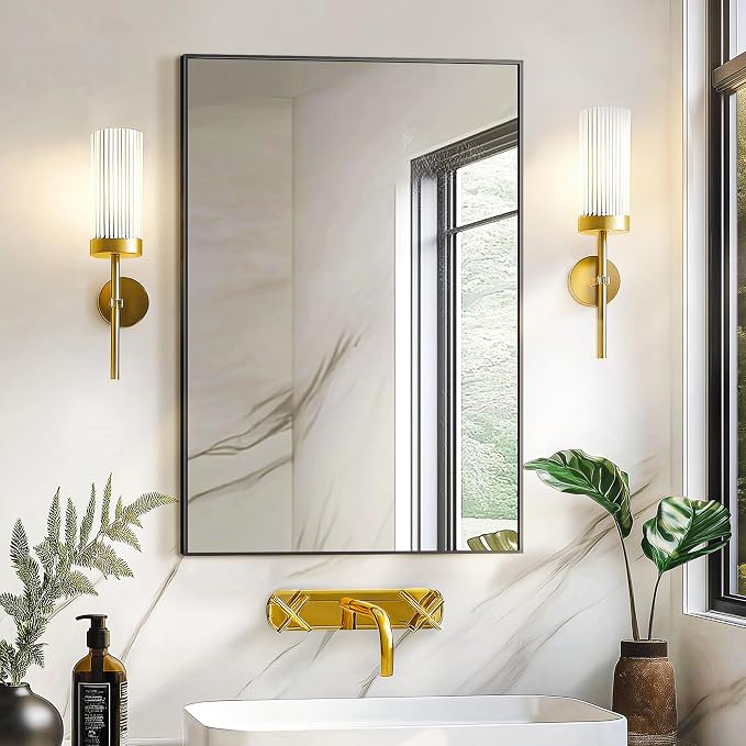 TRAHOME Bathroom Vanity Mirror for Wall, 20" x 30" Metal Framed Rectangular Bathroom Wall Mirror for Over Sink, HD Shatterproof Glass, Hangs Horizontally or Vertically(Black)