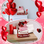 Moucuny 4 Pcs Valentine's Day Table Decorations Wooden Heart Valentine Tiered Tray Decor Valentine Day Centerpiece Rustic Decorative Heart Block Signs Gift Farmhouse Valentines Decor for Home Kitchen