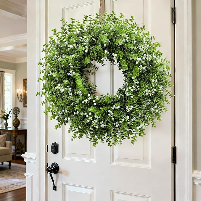 26In Artificial Boxwood Wreaths for Front Door,Boxwood Spring Summer Door Wreath,Artificial Greenery Wreath, Hanging for Home Porch Farmhouse Window Wedding Party Decor All Year Round Indoor Outdoor