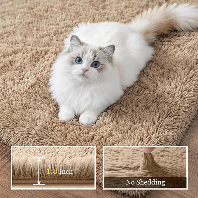 Fluffy 4x6 Area Rugs for Living Room Bedroom: Ultra Soft Shag Rug Non-Slip Non-Shedding Small Plush Bedside Rug Indoor Floor Carpets for Kids Room Playroom Entryway Nursery Dorms Home Decor Beige