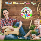 PETCEE Hello Spring Door Sign - 11.5" Colorful Flowers Spring Sign for Front Door Welcome Spring Decoration Wreath Farmhouse Welcome Spring Hanging Sign for Home Door Wall Porch Indoor Outdoor Decor