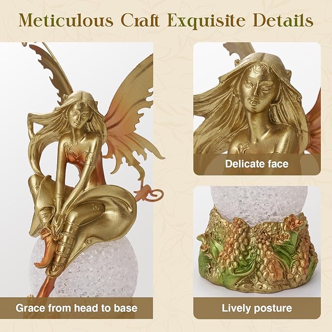 Resin Fairy Statue with Light Elegant Fantasy Decor, Hand-Painted Angel Figurine Lamp Graceful Fairy Sculpture for Bookshelf, Mantel, Bedroom, Thoughtful Gift for Women, Friends