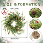 4 Pcs 9 Inch Christmas Wreaths for Kitchen Cabinet Artificial Cedar Pine Hanging Wreath with Red Berries Pine Needles for Front Door Xmas Swag Wreaths for Christmas Winter Farmhouse Home Decorations