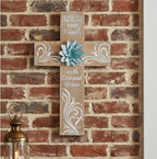 TRENDIN Rustic Cross Decor for Wall, Wooden Decorative Wall Cross with Metal Flowers, Bless Our Family Christian Home Decor, Farmhouse Hanging Art for Living Room, Entryway, Bedroom