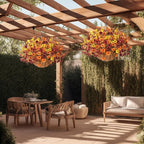 Artificial Fake Hanging Baskets Fall Flowers for Outdoors Decoration, Faux Silk Mums Plants UV Resistant Look Real Outside Yard Patio Front Porch Garden Balcony Home Autumn Decor (Orange Yellow Brown)