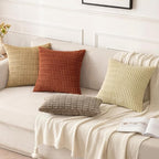 MIULEE Pack of 2 Dark Rust Corduroy Decorative Pillow Covers 18x18 Inch Soft Boho Striped Throw Pillow Covers Modern Farmhouse Home Decor for Summer Sofa Living Room Couch Bed