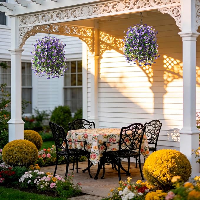 INQCMY 2Pcs Artificial Fake Hanging Flowers for Outdoors UV Resistant Artificial Plants for Spring Summer Decor Look Real Faux Flowers for Outside Home Planter Porch Patio Decor