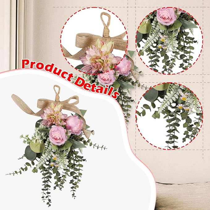 Qianly Artificial Floral Swag Garland Outdoor Indoor, Decorative, Flower Teardrop Wreath, Hanging for Office Holidays Festivals Wall, Purple