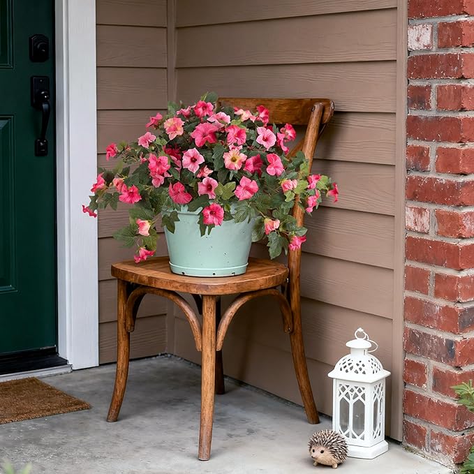 Artificial Fake Petunia Flowers for Outdoor Decoration, 2PCS Faux Silk Petunias Flower for Spring UV Resistant No Fade Realistic Plants for Garden Balcony Yard Porch Indoor Decor(Double Pink)