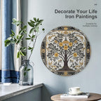 Wall Picture, with Tree Pattern Printed Circular Iron Hanging Picture,Wall Art Decor,Home for Bedroom Living Room Bathroom Decor,Iron Painting 11.8X11.8 in