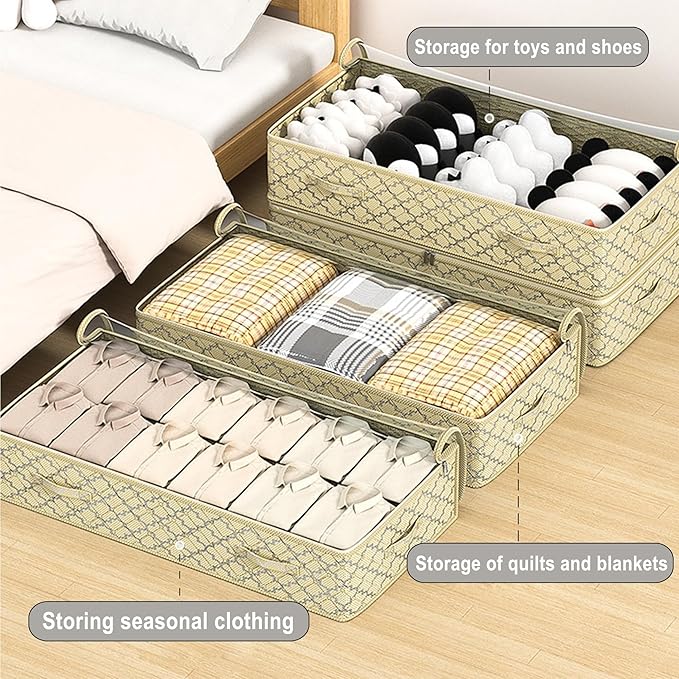 Foldable Under Bed Storage–Under Bed Storage Containers Non-Woven Fabric with Dual Zipper, Closet Organizers for Clothing, Bedding–Space-Saving Storage For Bedroom (7 in)