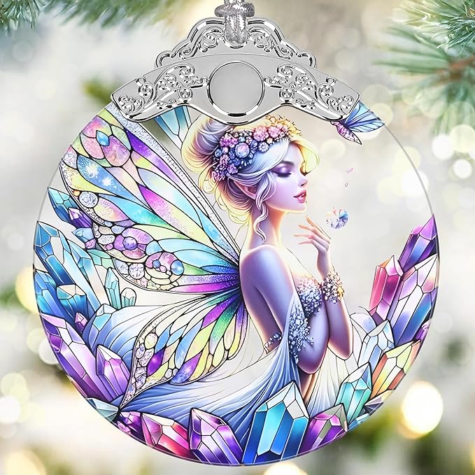 Jocidea Enchanting Fairy Christmas Ornament - Stained Glass Hanging Decor for Tree - Gift for Friends, Sisters