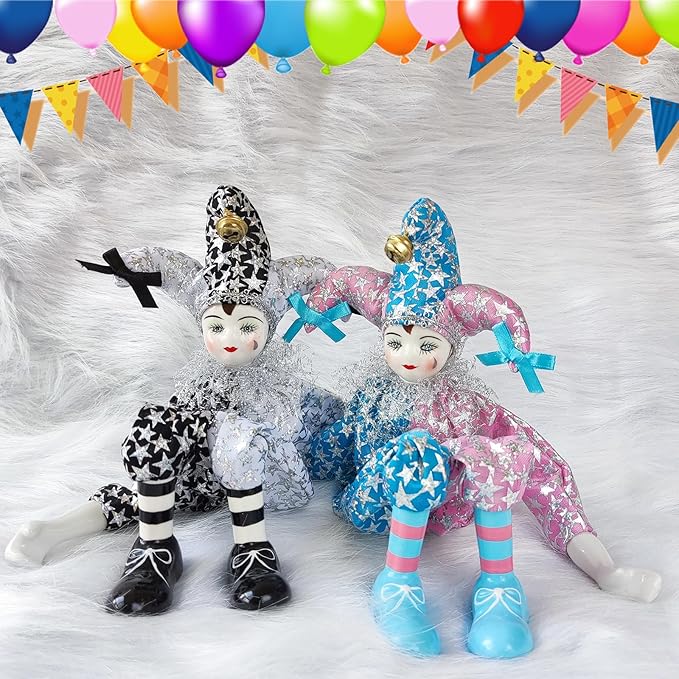 Maxyoung 14 Inch Porcelain Clown Doll Vintage Dolls Figurine, Collectible Figure, Hand Painted Toy, Christmas Halloween Birthday Gift, Twisted Body