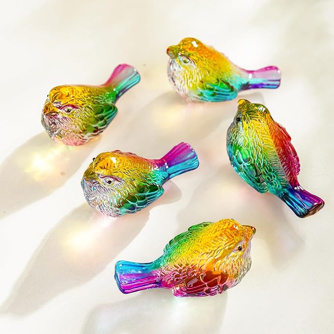 H&D HYALINE & DORA Set of 2 Crystal Birds Figurine Bird Gifts for Women Men Bird Lovers Handmade Glass Animal Figurines for Home Shelf Decor (Multicolor)