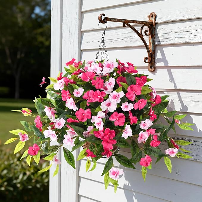 Artificial Fake Hanging Flowers Plants Basket for Outdoors Outside Decoration UV Resistant Faux Silk Flowers Look Real Plastic Flowers for Spring Planters Home Porch Patio Garden Decor