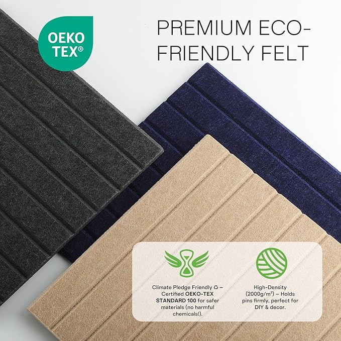 MaxGear Large Cork Boards for Walls 36" x 24", Earth Brown Felt Bulletin Board Tiles for Office Decor, 6 Pack Felt Wall Tiles with Slat Paneling, Push Pin Board Home Wall Organizer