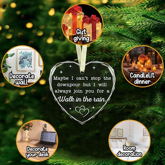 BSQUIELE Christmas Ornament for Friend - Friend Ornament for Women - Maybe I Can't Stop The Downpour -Friendship Gifts, Friend in Need, Send Love to Sister, Bestie Gift, Thinking of You Gift