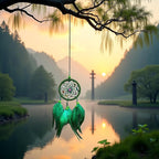 Green Small Dream Catcher with Feathers Wall Hanging Ornament Indian Style Decoration Wind Chimes for Car Home Wall Decor