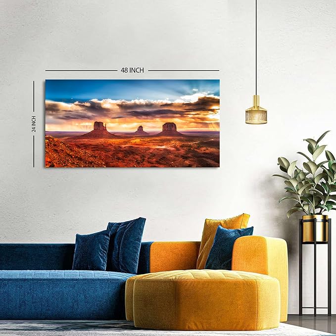 Monument Valley Wall Art Arizona Nature Landscape Living Room Wall Decor American National Park Posters Sunset Desert Scenery Canvas Prints Painting Artwork for Bedroom Office Home Decoration 24x48"