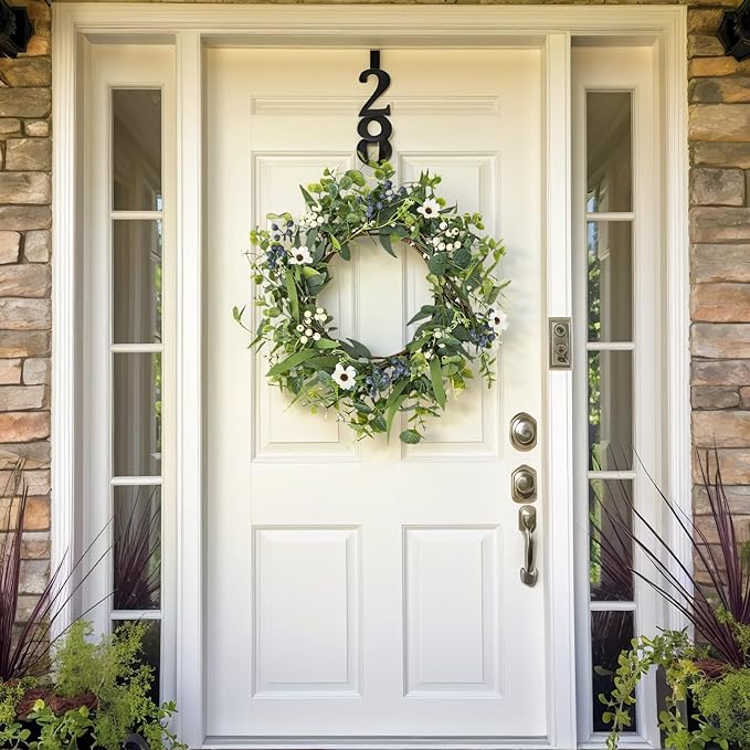 LZNPA 24 Inch Spring Summer Wreaths for Front Door Eucalyptus Wreath with Blue Berries Elegant Durable Greenery Front Door Wreath for Outside Wedding Farmhouse Porch Wall Room Home Decor
