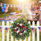 24 Inch 4th of July Wreath, Patriotic Wreaths for Front Door, Red White Blue Spring Summer Door Wreaths for Independence Day,Memorial Day Wreaths for Front Door Wall Window Decor