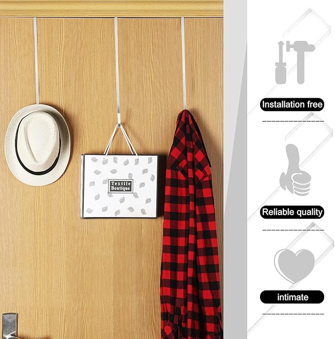 Hotop 15 Inch 4 Pcs Wreath Hangers for Front Door Steel Metal Wreath Doors Hanger Over The Door Hanger Hook Indoor or Outdoor for Christmas Halloween Front Decorations Welcome Sign(Silver)