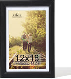 KTKDE 12x18 Wooden Picture Frame,Display Pictures 11x17 with Mat or 12x18 Without, Tempered Glass, 18 by 12 Black Frame Wall Gallery Photo Frames Poster Frame best gift