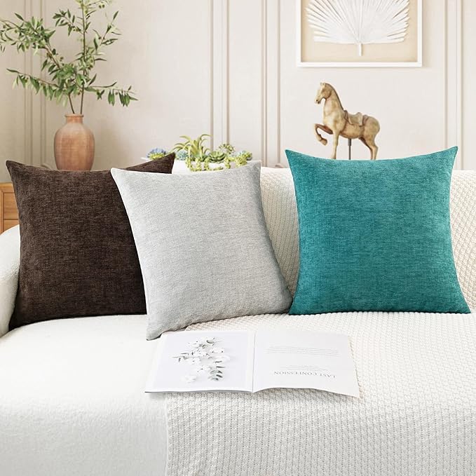 CaliTime Throw Pillow Covers Decorative 24 X 24 Inches Pack of 2 Cozy Chenille Cushion Cases for Couch Sofa Bed Living Room Home Coffee