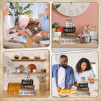 Moucuny 4 Pcs Farmhouse Kitchen Decor Wooden Plate Farmhouse Table Decor Black Brown and White Tableware Centerpiece Rustic Decorative Plates Stacked Block Sign for Display Cabinet Kitchen Decoration