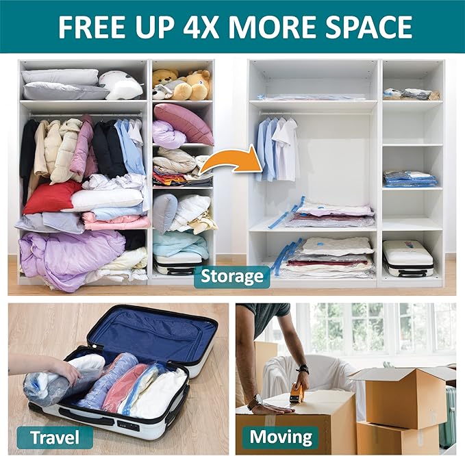 Cozy Essential Vacuum Storage Bags, Compression Space Saver Bags for Clothes, Comforters, Blankets, Pillow, Bedding, Sealer Clothing Storage,30 Combo