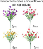Ivydale Artificial Flowers for Outdoor 24 Bundles Fake Mums UV Resistant Silk Daisy Faux Plants for Outside Planter Home Porch Patio Window Box Decor, 4 Color Mixed