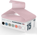 Neaties Plastic Hangers 15 Pack – Made in The USA – 6lb Capacity Standard Clothes Hangers with Strap Hooks for Dresses, Lingerie, Shirts, Pants, and Jackets – Pink