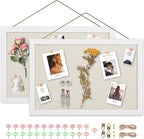 AKTOP 2-Pack Cork Board Bulletin Board 16x11 inch, Small Framed Corkboard with Linen for Wall, Hanging Pin Board Picture Board for Home Office Decor, Cute Vision Board with 25 Pushpins (Vintage White)