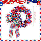 Retrowavy 16 Inch Patriotic Wreath with Bow, 4th of July Wreaths for Front Door Red White and Blue Wreath for 250th Anniversary Memorial Day Independence Day Porch Farmhouse Holiday Decor Vintage