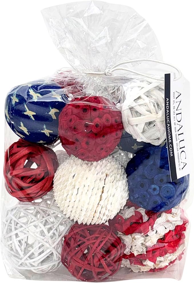 ANDALUCA Decorative Balls Bag Bowl Filler 4th of July Home Decor (Red, White & Blue)