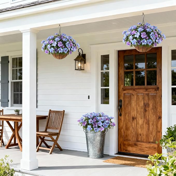 Artificial Fake Flowers for Outdoor, 8 Bundles Faux Plants Silk Flowers Spring Decoration UV Resistant No Fade Plastic Flowers for Outside Planters Home Porch Patio Yard Garden Decor