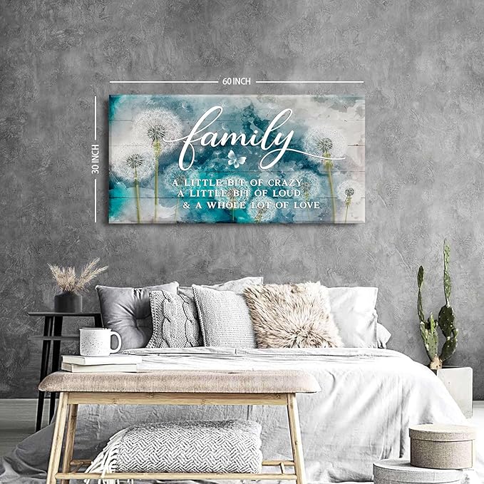 AIYISU Inspirational Family Wall Art Farmhouse Home Decor Dandelion Botanical Canvas Prints Rustic Family Saying Sign Kitchen Artwork for Living Room Dining Room Hallway Home Decoration 29.53x 57.87