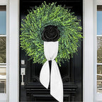 HUZIYAHAN 28In Large Boxwoods Door Wreaths for Front Door Spring Summer Outside All Season Green Year Round Artificial Greenery Wreath for Wall Window Rustic Farmhouse Home Outdoor Indoor Decorations