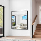BONEWEI Bathroom Mirror,36x40 inch Wall Mirror for Bathroom Wall Mounted Black Rectangle Square Corner Mirrors, Black Bathroom Mirror for Living Room, Farmhouse, Bedroom Entryway, Horizontal/Vertical